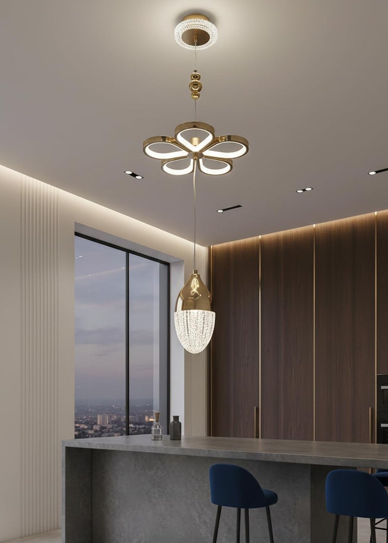 swanart Florilight Modern Crystal Glass Ceiling Light with 3-in-1 Color Changing LED, Adjustable Height (75cm-110cm), Elegant Gold Finish for Home & Office Decor - Image 3