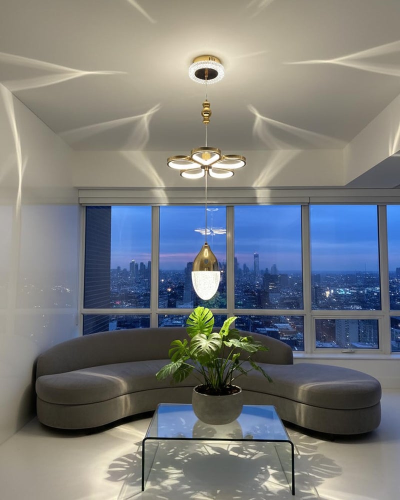 swanart Florilight Modern Crystal Glass Ceiling Light with 3-in-1 Color Changing LED, Adjustable Height (75cm-110cm), Elegant Gold Finish for Home & Office Decor - Image 5
