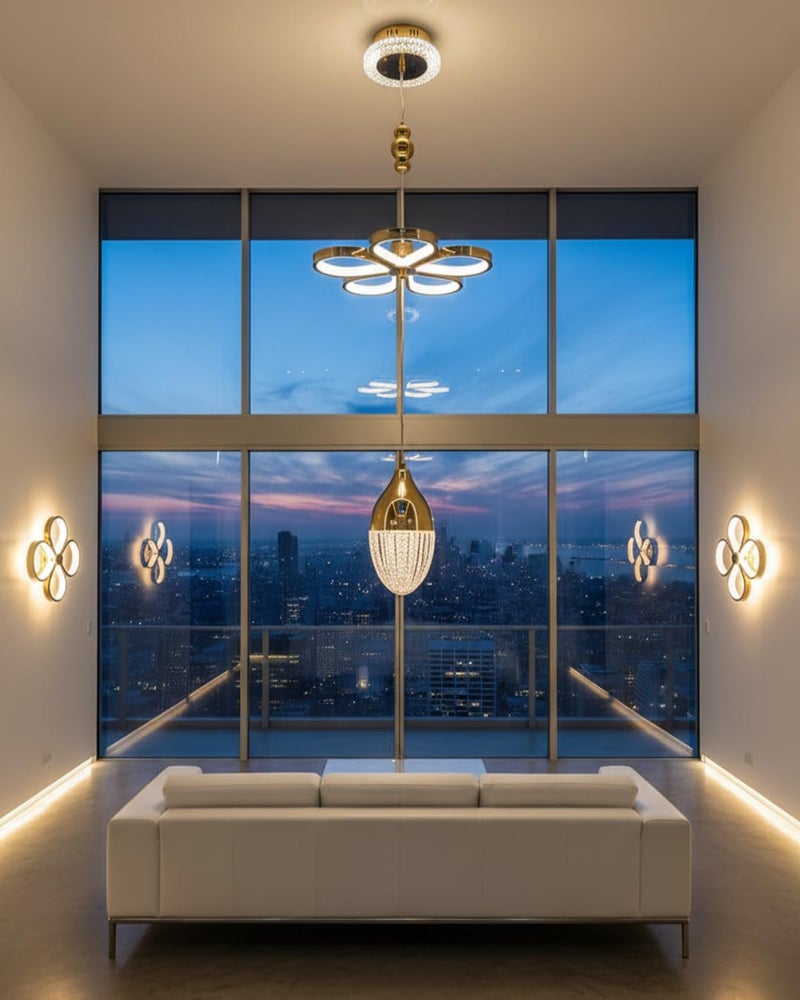 swanart Florilight Modern Crystal Glass Ceiling Light with 3-in-1 Color Changing LED, Adjustable Height (75cm-110cm), Elegant Gold Finish for Home & Office Decor - Image 4
