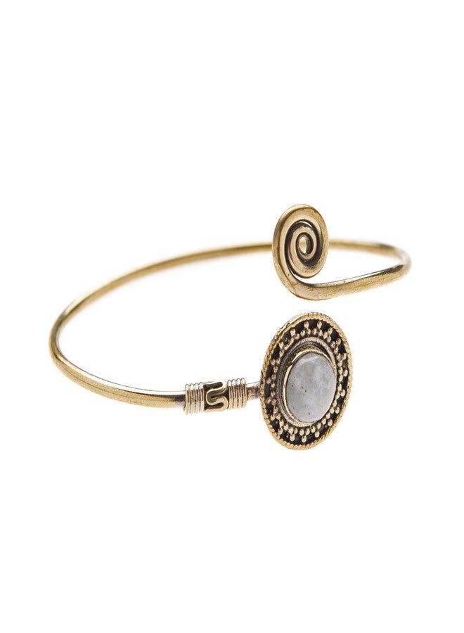 81stgeneration Women's Brass Simulated Moonstone Tribal Ethnic Indian Adjustable Cuff Bangle Bracelet - Image 1