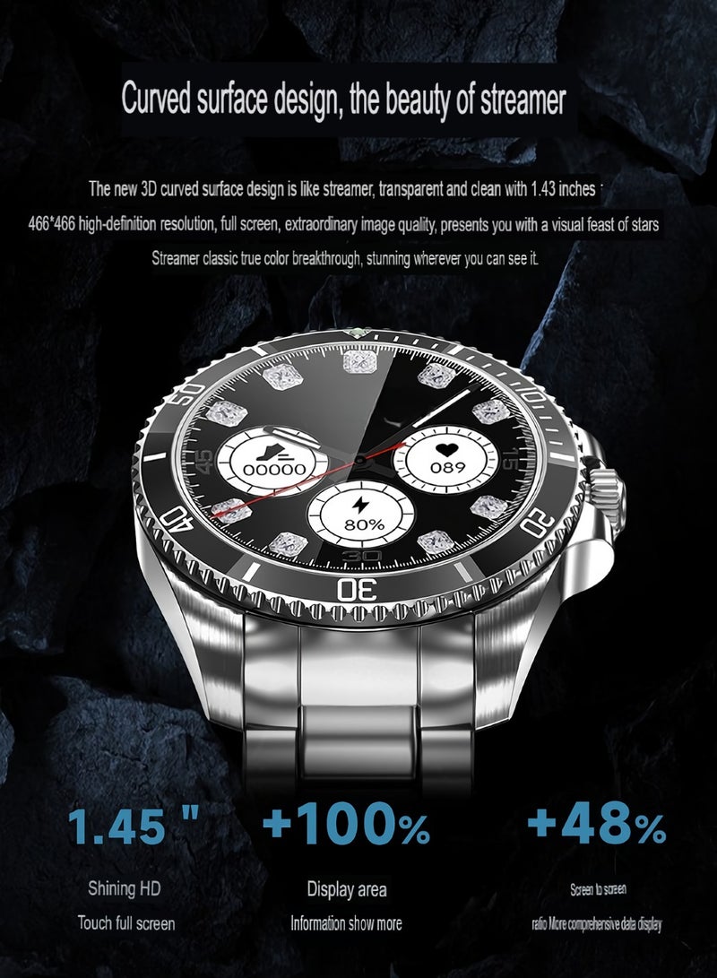 R1 Smart Watch, 1.43 Inch Large Display Bluetooth Call Rotating Bezel Smart Bracellet, Waterproof Lightweight Stainless Steel Men Smart Wrist Watch, (1pc, Silver) - Image 4