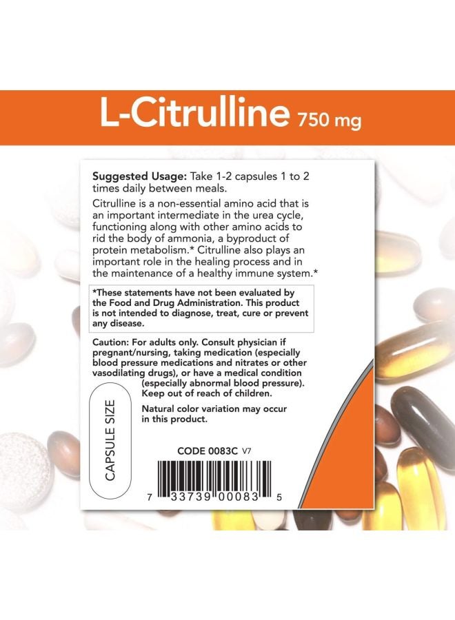 Now Foods L-Citrulline Dietary Supplement - 90 Capsules - Image 4