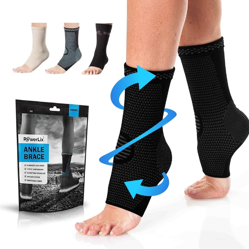 POWERLIX Ankle Compression Sleeve Arch Ankle Support for Men Women Pair Toeless Foot Ankle Brace for Running Injury Recovery Neuropathy Heel Achilles Tendonitis Pain Relief