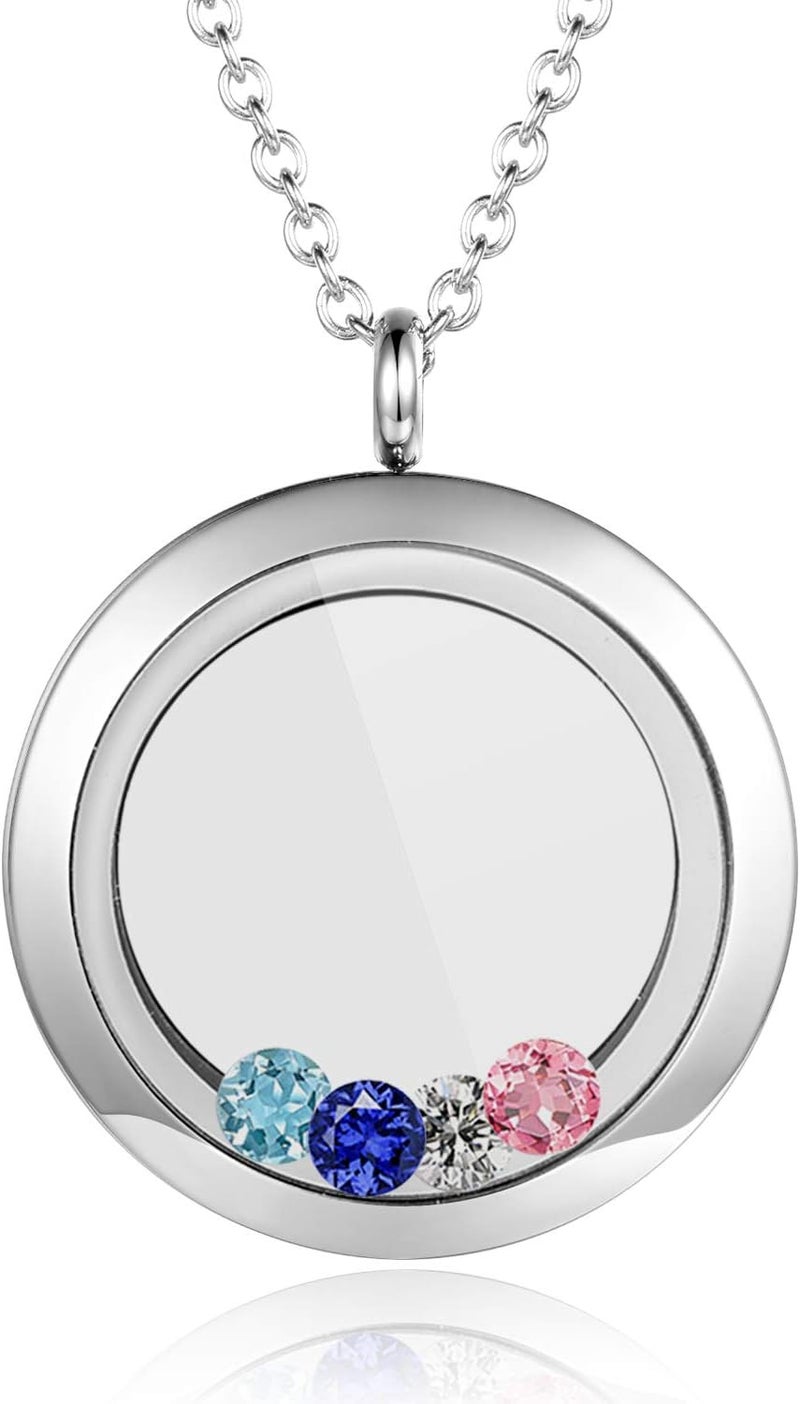 EVERLEAD Locket Necklace, DIY Floating Round Locket Pendant, Living Floating Memory Necklace for Women Friendship Necklace Memory Nostalgic - Image 1