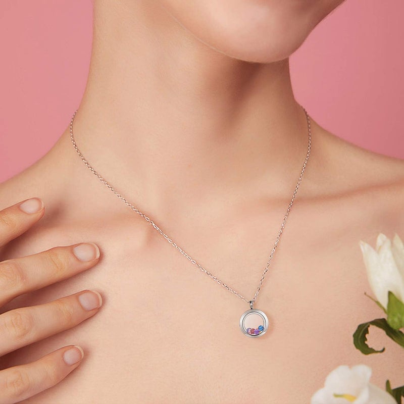 EVERLEAD Locket Necklace, DIY Floating Round Locket Pendant, Living Floating Memory Necklace for Women Friendship Necklace Memory Nostalgic - Image 4