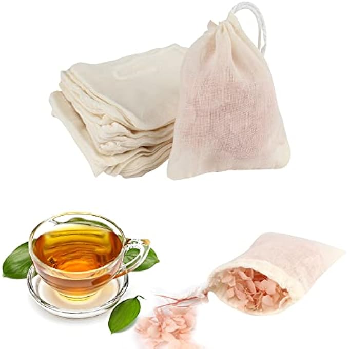 TamBee 3 X 4 Inch Drawstring Tea Bag Muslin Mesh Tea Bags Reusable Tea Infusers Tea Filter Bag For Loose Leaf Herbs Spices Seasonings Broths Gift Bag For Party Home Kitchen Storage 25 Pcs - Image 2