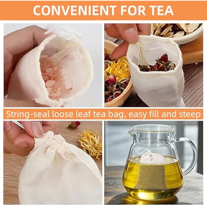 TamBee 3 X 4 Inch Drawstring Tea Bag Muslin Mesh Tea Bags Reusable Tea Infusers Tea Filter Bag For Loose Leaf Herbs Spices Seasonings Broths Gift Bag For Party Home Kitchen Storage 25 Pcs - Image 5