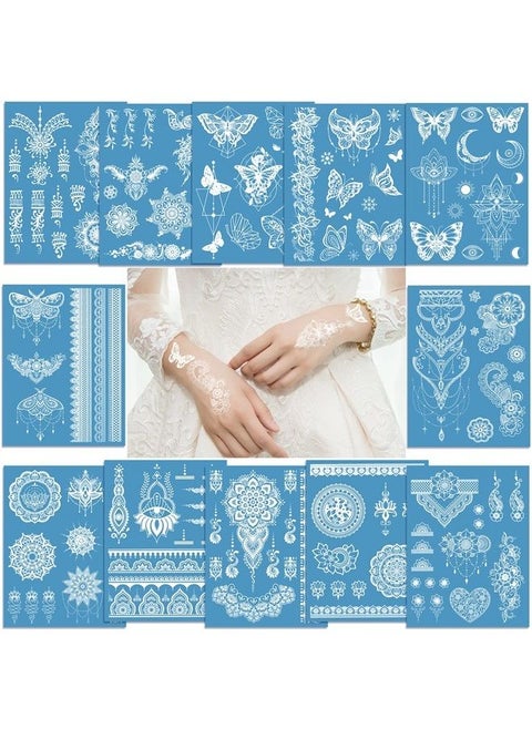 White Lace Temporary Tattoos, Konsait Butterfly Mandala White Tattoos Stickers that Look Real and Last Long Body Tattoos for Women Teens and Girls Wedding Makeup 12 Sheets