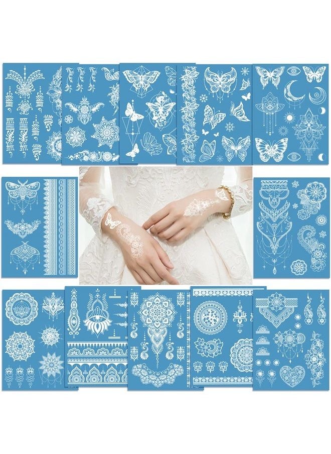 White Lace Temporary Tattoos, Konsait Butterfly Mandala White Tattoos Stickers that Look Real and Last Long Body Tattoos for Women Teens and Girls Wedding Makeup 12 Sheets