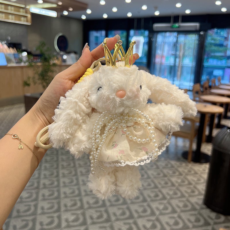 Super Cute Cute Hat Plush Rabbit Keychain Girl Heart Cartoon Bib Doll Car Bag Decorative Pendant Crown pearl bow floral skirt