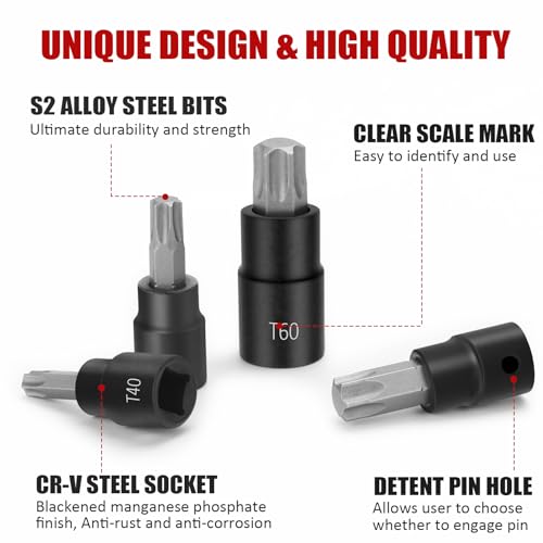 RIMKOLO 13Piece Torx Bit Socket Set 14 38 and 12 Drive T8T60 Star Socket Set S2 Steel Bits and CRV Sockets with Storage Case - Image 3