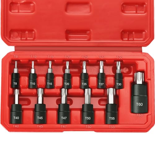 RIMKOLO 13Piece Torx Bit Socket Set 14 38 and 12 Drive T8T60 Star Socket Set S2 Steel Bits and CRV Sockets with Storage Case - Image 1
