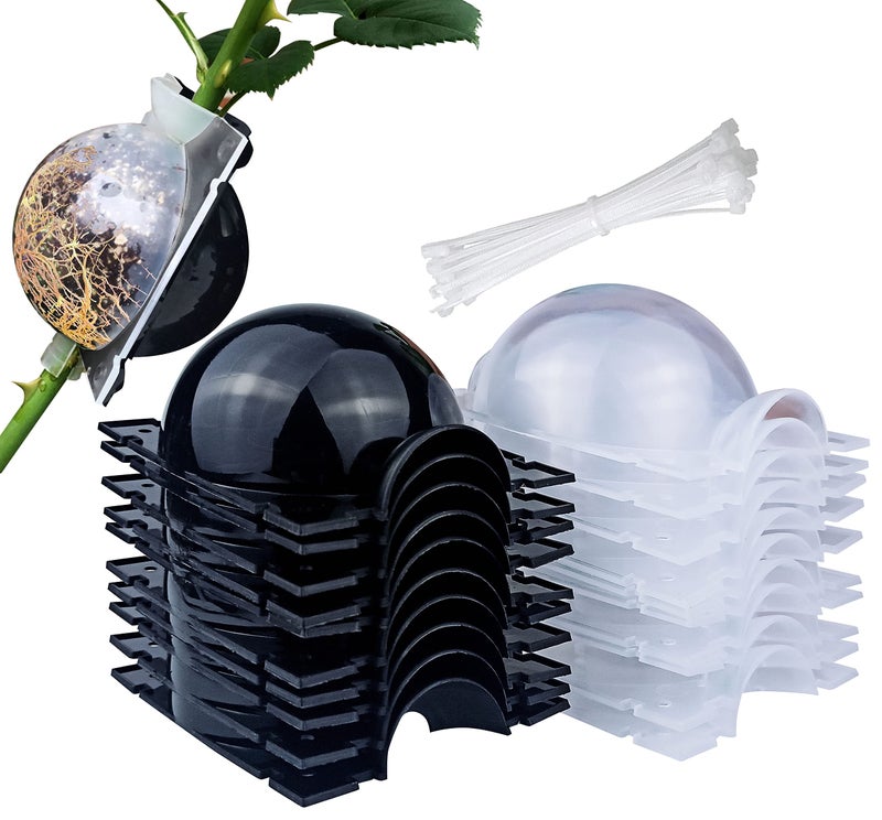 MIIIM 10 PCS Air Layering Propagation Kit with Zip Ties, Reusable Half Transparent Grafting Ball, Air Layering Pods Clear, Plant Rooting Grafting Box for Fast Propagation Plants (Medium) - Image 1