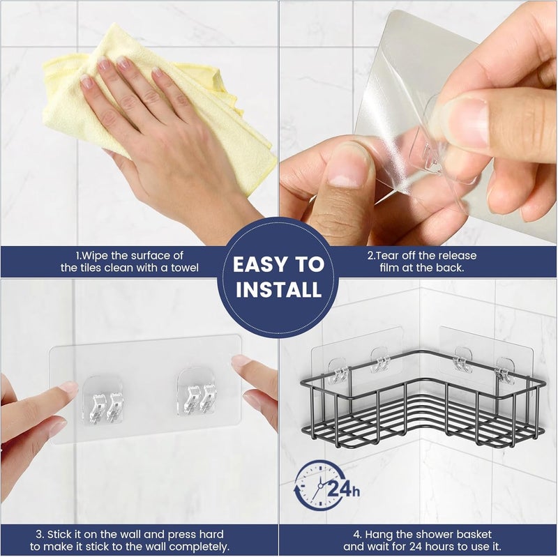 LIASDIVA 6 Pack Corner Shower Caddy Adhesive Replacement, Shower Shelf Adhesive Strips, Strong Hooks for Bathroom Storage (for Hang Iron Lines Corner Caddy) - Image 5