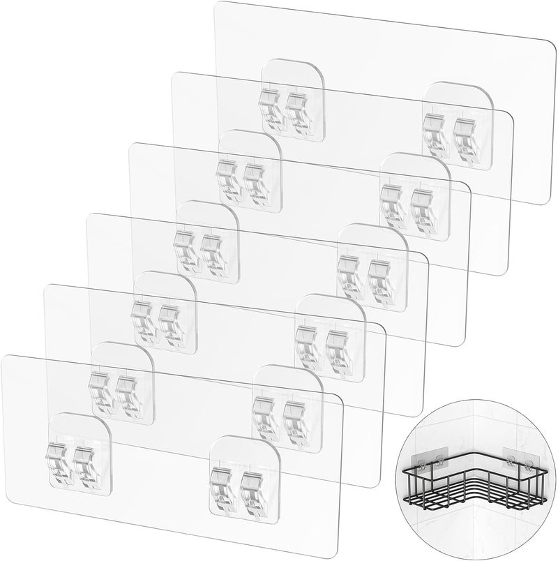 LIASDIVA 6 Pack Corner Shower Caddy Adhesive Replacement, Shower Shelf Adhesive Strips, Strong Hooks for Bathroom Storage (for Hang Iron Lines Corner Caddy) - Image 1