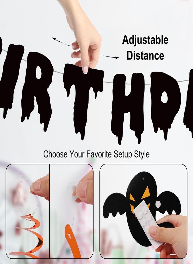 Danadia Halloween Birthday Decorations, Happy Birthday Banner for Halloween Party, Kid's Party Decorations with Honeycomb Balls, Hanging Swirl Streamers, Circle Dot Garland - Image 3