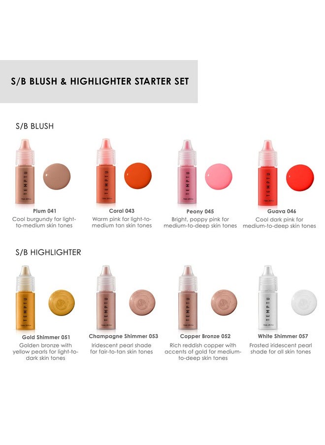 Temptu S;B Airbrush Blush & Highlighter Starter Set: Longwear Makeup, Dewy Buildable Formula Brightens Complexion, All Skin Types, 8 Count (Pack Of 1)  - Image 3