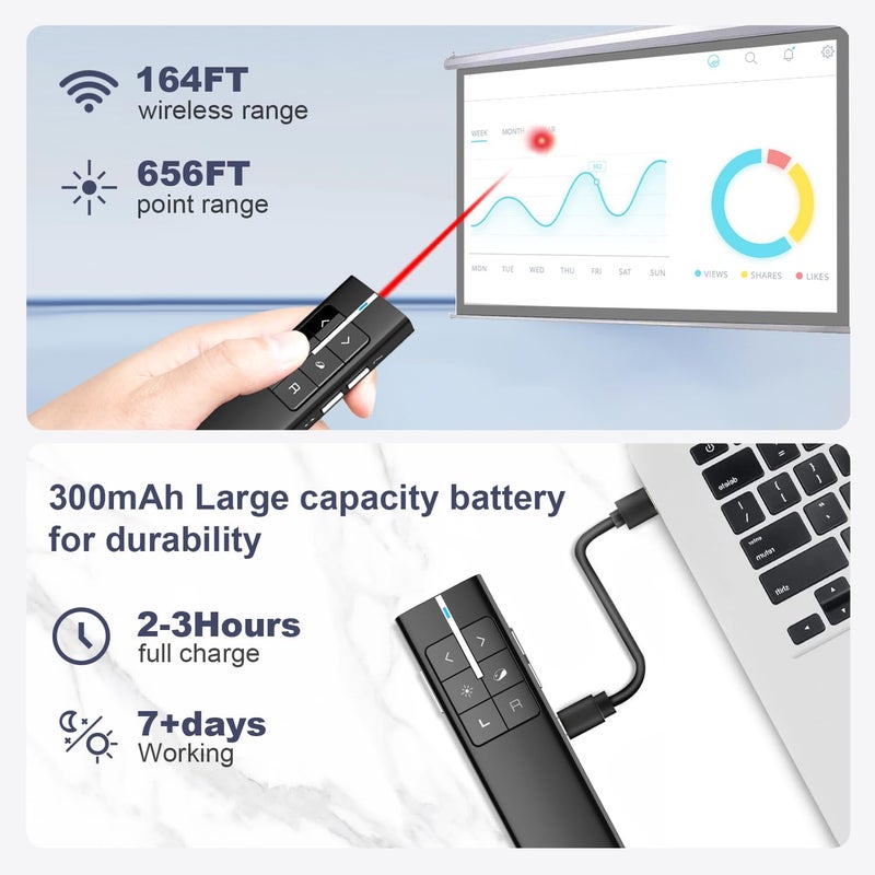 KNORVAY Norwii Wireless Presenter Remote for PowerPoint, Presentation Remote Control Clicker with Complete Air Mouse Function, Handheld Mouse Clicker for Mac, Computer, Laptop, Google Slides, N99 - Image 3