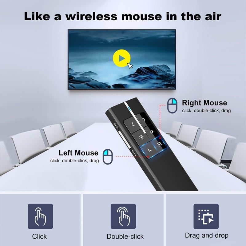 KNORVAY Norwii Wireless Presenter Remote for PowerPoint, Presentation Remote Control Clicker with Complete Air Mouse Function, Handheld Mouse Clicker for Mac, Computer, Laptop, Google Slides, N99 - Image 2