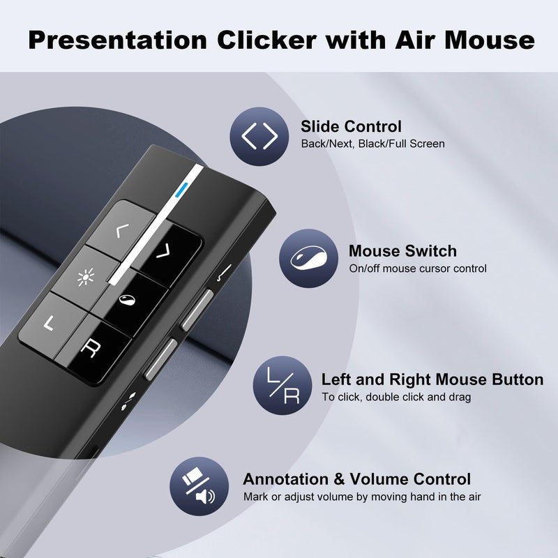 KNORVAY Norwii Wireless Presenter Remote for PowerPoint, Presentation Remote Control Clicker with Complete Air Mouse Function, Handheld Mouse Clicker for Mac, Computer, Laptop, Google Slides, N99 - Image 1