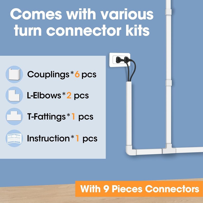 YesBes 116in Cord Hider Kit, Cord Covers for Wires on Wall, Paintable Cable Raceway, Cord Hider for Wall Mount tv, tv Cable Hider Wall kit, Wire Covers for Cords, W0.96in X H0.57in, White - Image 4