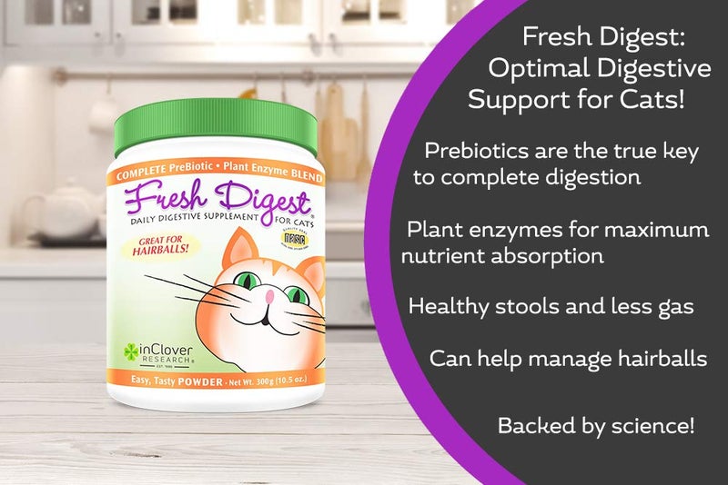 In Clover Fresh Digest Daily Digestive Aid and Immune Support Supplement for Cats, Natural Prebiotic and Enzyme Powder for Healthy Stools, Hairball Control, Stop Litterbox Odor, Works Fast 100g/3.5oz - Image 4