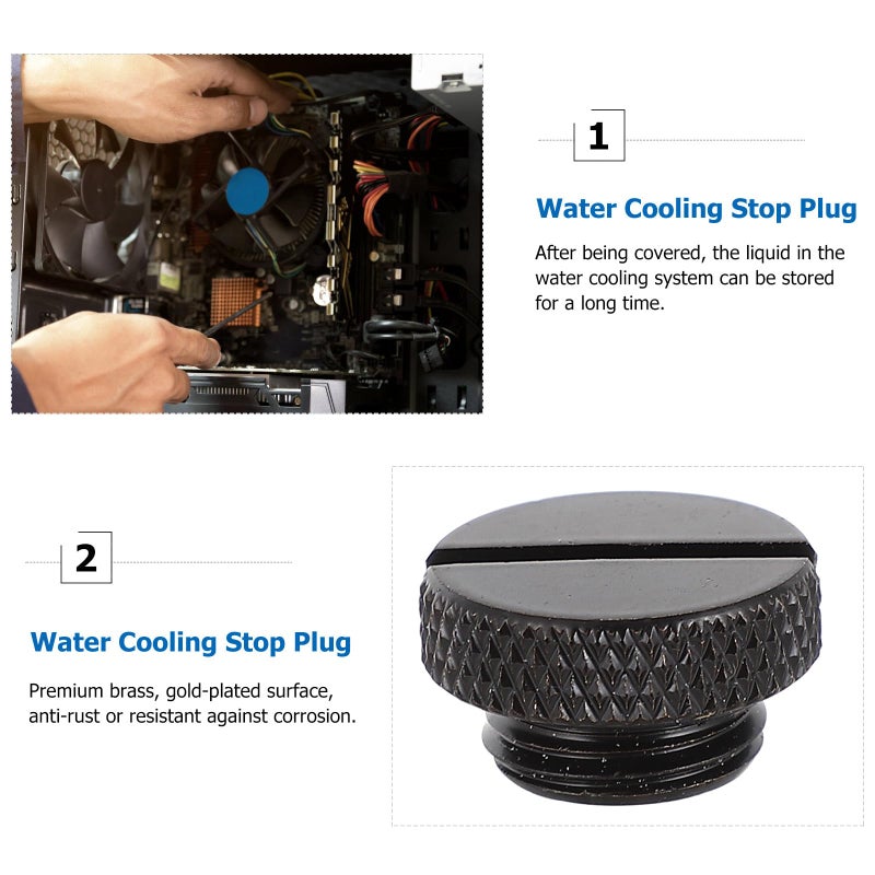 G1 4 Water Stop Plug Fittings 6 Pcs Black Hand Tightened Caps for PC Liquid Cooling System - Image 5