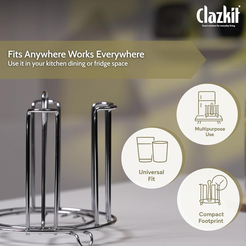 Clazkit حامل أكواب من الفولاذ المقاوم للصدأ لـ 6 أكواب، حامل زجاجات من الفولاذ لطاولة الطعام/المطبخ، حامل أكواب، رفوف سطح العمل القابلة للسحب ثقيلة - فضي - Image 5