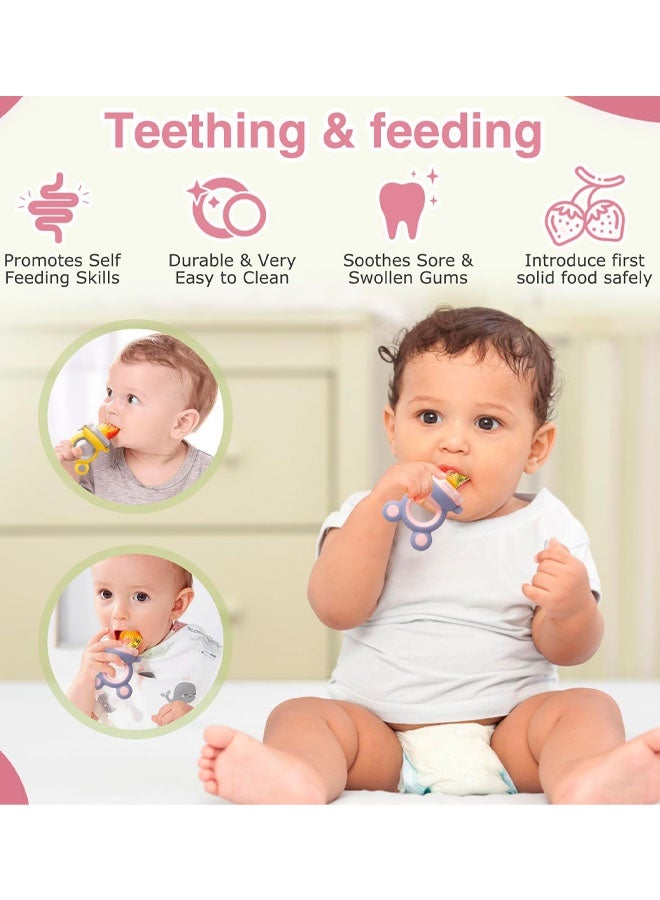 عبوة من قطعتين من لهاية تغذية الأطفال بالأطعمة الصلبة/الفاكهة المجمدة، ولعبة تسنين للأطفال من عمر 4 أشهر فما فوق، جراب وحلمة من السيليكون الخالي من مادة BPA، لإدخال الأطعمة الصلبة بأمان، وتخفيف آلام التسنين - Image 4