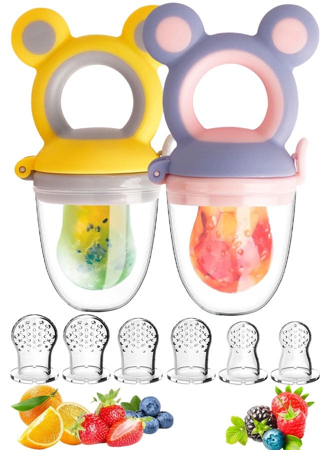 عبوة من قطعتين من لهاية تغذية الأطفال بالأطعمة الصلبة/الفاكهة المجمدة، ولعبة تسنين للأطفال من عمر 4 أشهر فما فوق، جراب وحلمة من السيليكون الخالي من مادة BPA، لإدخال الأطعمة الصلبة بأمان، وتخفيف آلام التسنين - Image 1