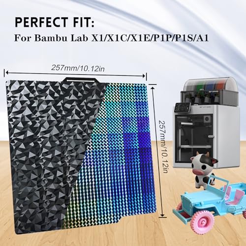 IdeaFormer-3D Double Sided H1H PEO Build Plate for Bambu Lab X2D X1 X1C X1E P1P P1S P2S A1, Smooth Phantom H1H+Diamond PEO Spring Steel Sheet Flexible Plate 257x257mm for Bambu 3D Printers - Image 2