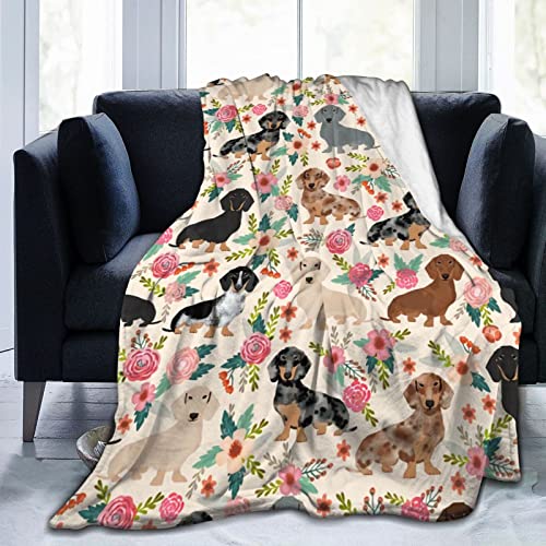 Majoug Cute Dachshund Pattern Sausage Pattern Throw Blanket Soft Lightweight Cozy Premium Flannel Warm Bed Blanket for Bedroom Living Couch All Seasons 60"X50" - Image 1