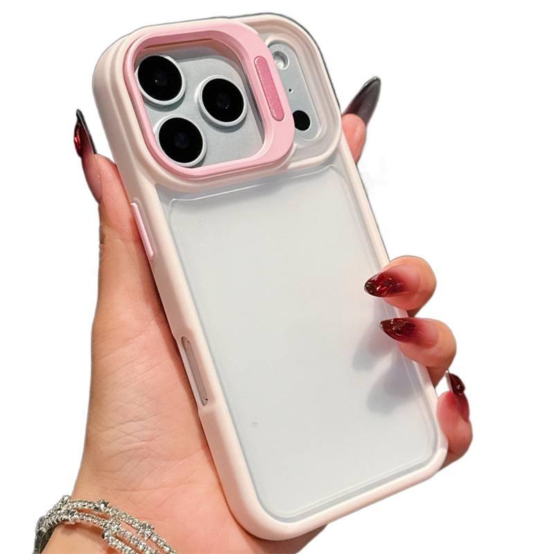 غطاء واقي بسيليكون لـ iPhone 15 / 15 Plus / 15 Pro / 15 Pro Max مع حامل قائم وملمس ناعم مع مقاوم للصدمات مع حماية من السقوط باللون وردي بوظيفة حامل من السيليكون - Veloris - Image 1