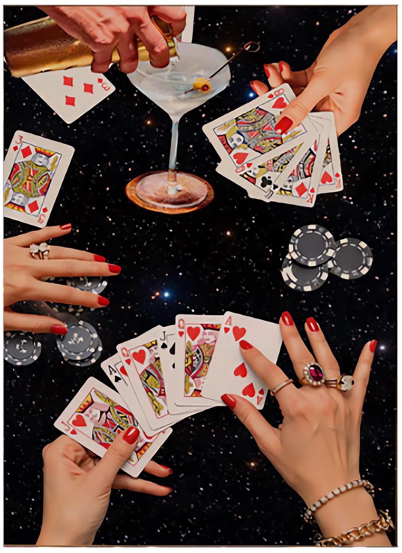 KICHANG Vintage Poker Diamond Art Kits for Adults Beginner,Black DIY Modern Diamond Painting 5D Round Full Drill Diamond Dots Gem Art Crafts with Tools,Funny Crafts for Home Wall Decor&Gift-12x16in - Image 1