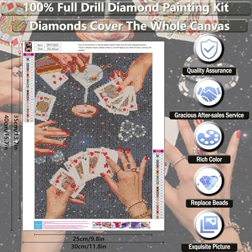 KICHANG Vintage Poker Diamond Art Kits for Adults Beginner,Black DIY Modern Diamond Painting 5D Round Full Drill Diamond Dots Gem Art Crafts with Tools,Funny Crafts for Home Wall Decor&Gift-12x16in - Image 2