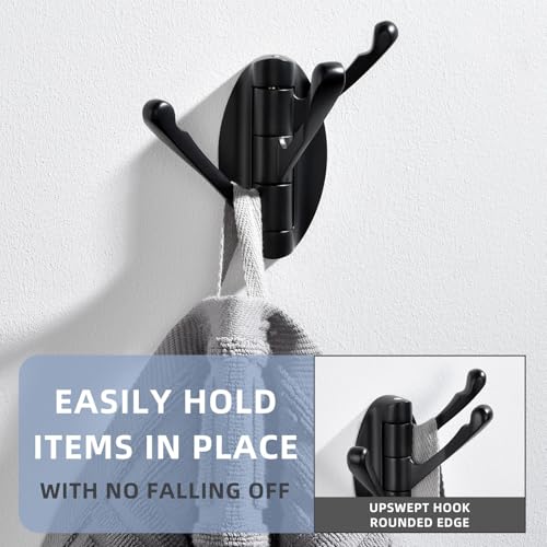 Angle Simple Folding Towel Hook Matte Black, Metal Swivel Robe Hook, Bathroom Towel Holder, Clothes Coat Holder for RV Home Storage, Wall Mount - Image 4