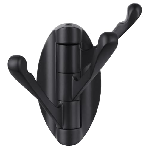 Angle Simple Folding Towel Hook Matte Black, Metal Swivel Robe Hook, Bathroom Towel Holder, Clothes Coat Holder for RV Home Storage, Wall Mount - Image 1