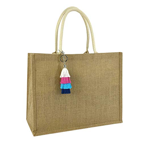 Hibala Woven Large Beach Bag Straw Beach Tote Handmade Weaving Shoulder Tassel Bag Handbag (Color1) - Image 1