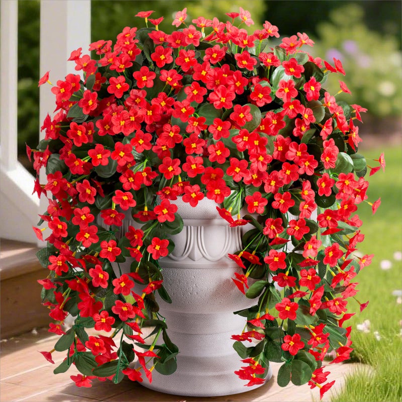 HyeFlora Artificial Fake Hanging Plants Flowers for Outdoor Outside Winter Christmas Decoration 2 PCS Faux Silk Daisy Mums Red Orchid Vines UV Resistant Realistic for Home Indoor Porch Patio Balcony