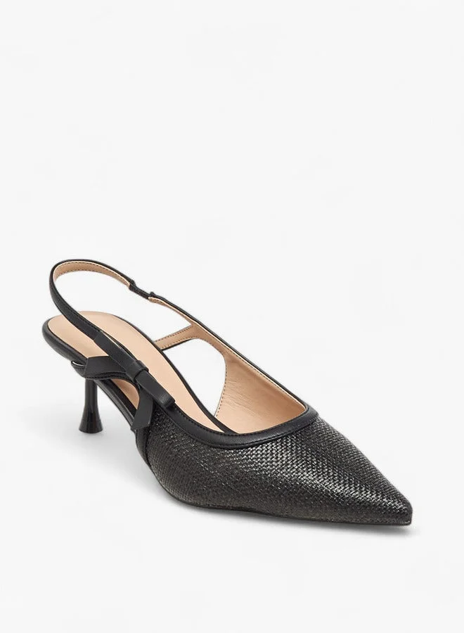 Flora Bella By Shoexpress Women's Textured Pointed-Toe Slingback Shoes with Flared Heels