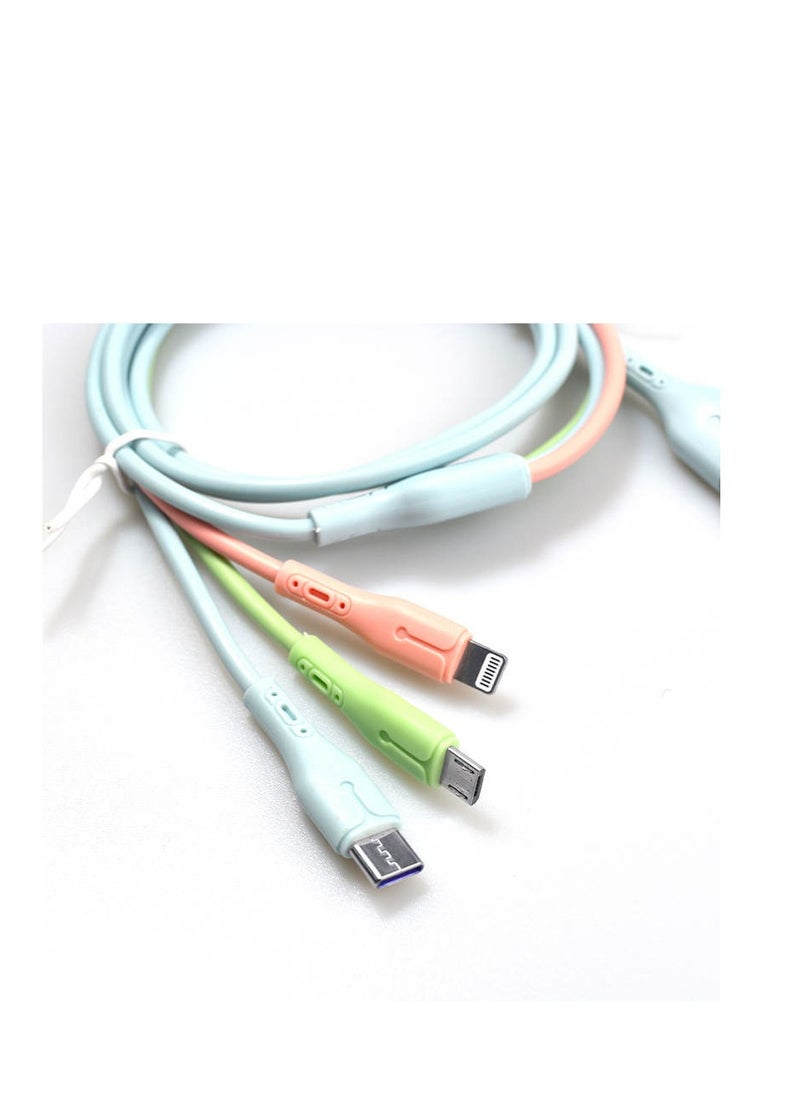 CARE AND SMILE Charger Cables Care and Smile 1.3M Color Customization Fast Charge 3in1 Micro Type C USB Data Cable  - Image 1