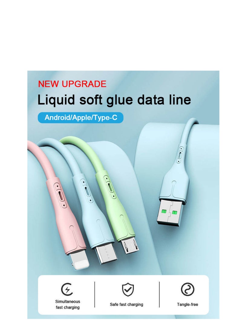 CARE AND SMILE Charger Cables Care and Smile 1.3M Color Customization Fast Charge 3in1 Micro Type C USB Data Cable  - Image 3