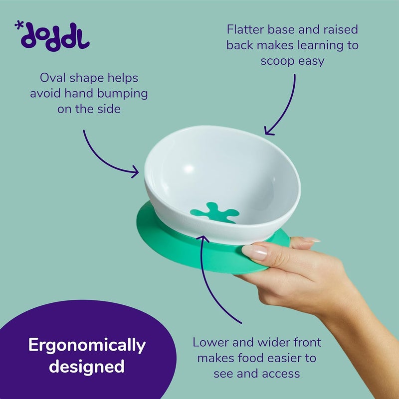 doddl Toddler and Baby Suction Bowl Ergonomic Toddler Dishes for Self Feeding 13 Year Olds Dishwasher Safe BPA Free White  Aqua - Image 4