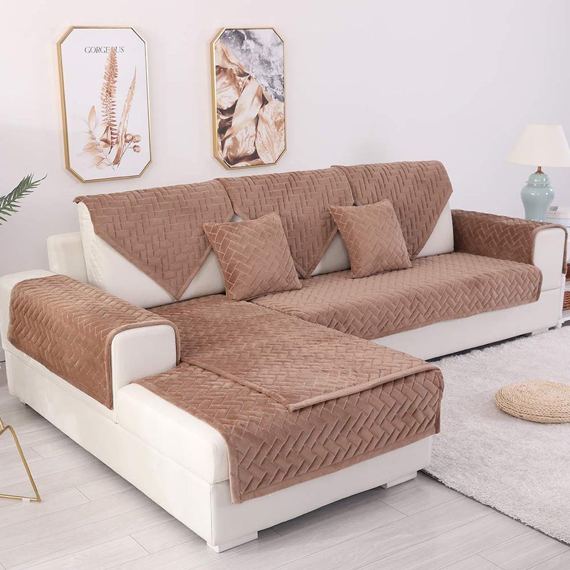 TEWENE TEWENE Sofa Cover Velvet Couch Cover AntiSlip Sectional Couch Covers Sofa Slipcover for Dogs Cats Pet Love Seat Armrest Backrest Cover Coffee 36x94Only 1 PieceNot All Set 
