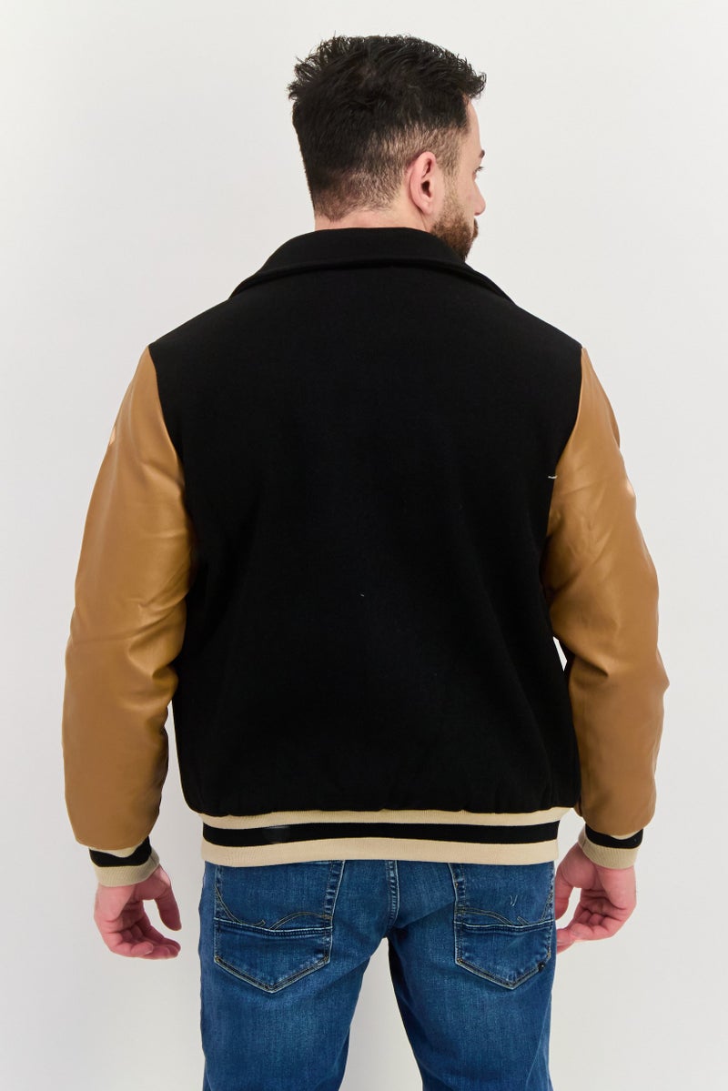 Night Addict جاكيت رجالي بغطاء رأس مزخرف بشعار، أسود - Image 3