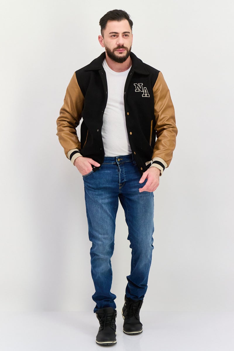 Night Addict جاكيت رجالي بغطاء رأس مزخرف بشعار، أسود - Image 4