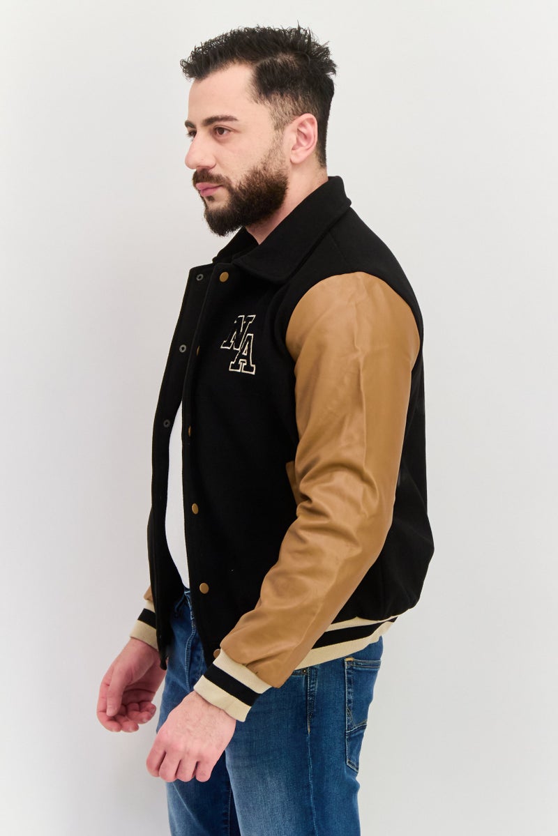 Night Addict جاكيت رجالي بغطاء رأس مزخرف بشعار، أسود - Image 2