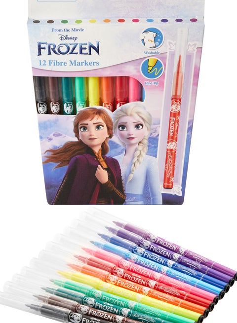 Disney Frozen 12 Fibre Markers Multi-Pack, Vivid Colors, Fine Tip Design, Washable Ink, Non-Toxic
