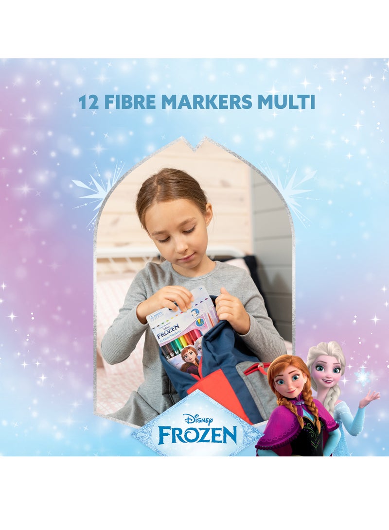 ديزني فروزن 12 أقلام تلوين ليفية متعددة الألوان، ألوان زاهية، تصميم رأس دقيق، حبر قابل للغسل، غير سام. - Image 2