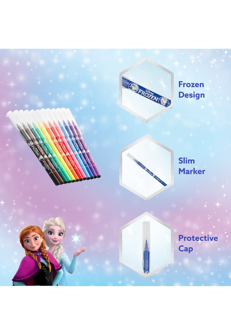 ديزني فروزن 12 أقلام تلوين ليفية متعددة الألوان، ألوان زاهية، تصميم رأس دقيق، حبر قابل للغسل، غير سام. - Image 3